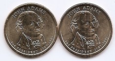 Statele Unite (SUA) Set 2 monede 1 Dolar 2007 D + P - (Presidential Dollars: 2. John Adams) KM-402 UNC !!!