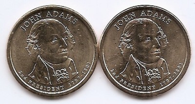 Statele Unite (SUA) Set 2 monede 1 Dolar 2007 D + P - (Presidential Dollars: 2. John Adams) KM-402 UNC !!! foto