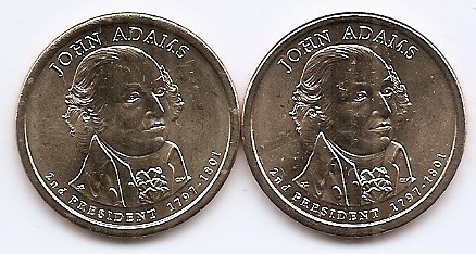 Statele Unite (SUA) Set 2 monede 1 Dolar 2007 D + P - (Presidential Dollars: 2. John Adams) KM-402 UNC !!!