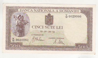 bnk bn Romania 500 lei 19-IV--20-42 1942 xf, filigran BNR vertical foto