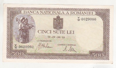 bnk bn Romania 500 lei 19-IV--20-42 1942 xf, filigran BNR vertical foto