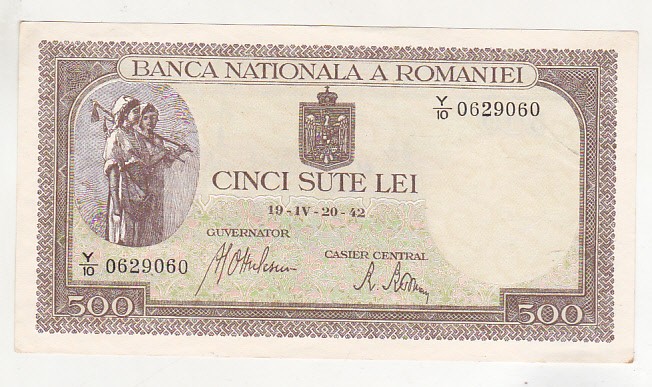 bnk bn Romania 500 lei 19-IV--20-42 1942 xf, filigran BNR vertical