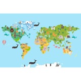 Harta decorativa pentru perete, model 2, animale, PVC, 50x70 cm, set pentru scoli si gradinite