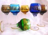 SET PAHARE VIN DIN STICLA COLORATA CU DECOR AURIT 17 CM