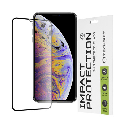 Folie pentru iPhone XS Max / 11 Pro Max, Techsuit 111D Full Cover / Full Glue Glass, Black foto