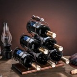 Cumpara ieftin Suport pentru 6 sticle de vin, cu design modern, din lemn natural si otel, dimensiuni 32,5x16x30 cm, maro