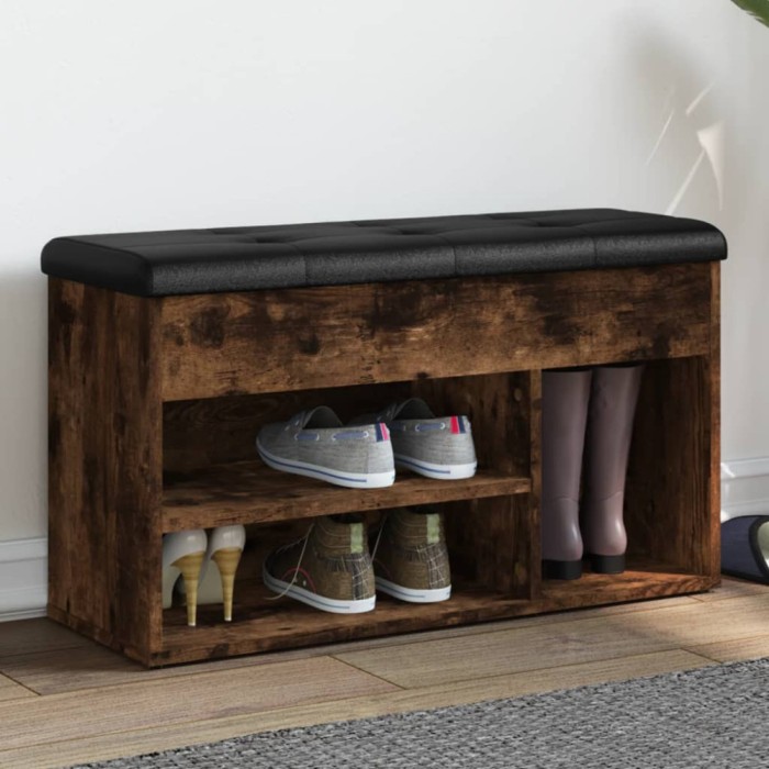 vidaXL Bancă de pantofi, stejar fumuriu, 82x32x45,5 cm, lemn prelucrat 835030
