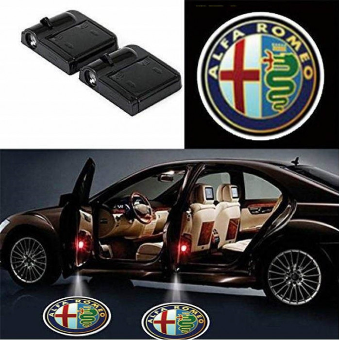 Set 2 Proiectoare LED Logo lumini usi auto holograma Alfa Romeo,UNIVERSALE