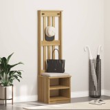 Arbore Hol/Cuier VidaXL SANDNES, 45x40x159.5cm, Lemn Masiv Pin, Maro, 2 Rafturi, Carlige, Banca Multifunctionala, Stil Rustic