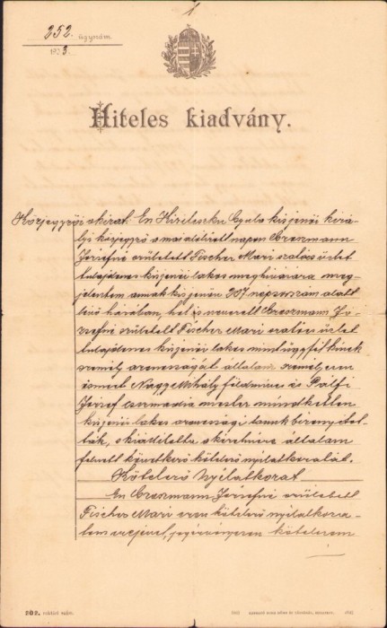 A909 Act notarial, 1903, Chișineu-Criș județul Arad