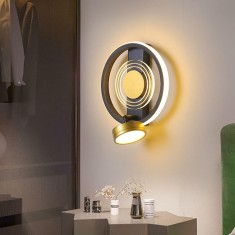 Aplica LED 25W, 1500lm, 20cm, rotunda, negru cu auriu, lumina rece/calda/neutra