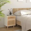Noptiera Gossi Alb, Lemn Masiv Pin &amp; Ratan Natural, 40x30x50cm, Sertar &amp; Compartiment, Stil Scandinav