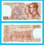 Belgia (pick 139) 50 Francs 1966 UNC-; Regele Baudouin I și Regina Fabiola