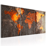 Tablou canvas 3 piese - Harta lumii Lumina ruginita - 120 x 60 cm, Artgeist