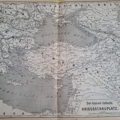 Harta teatrul de razboi Rusia-Turcia (Tarile Romane, Balcani, Marea Neagra) 1877