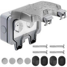 Priza dubla exterior, Jormftte, cu capac de protectie, pentru gradina/piscina/baie, IP66, Gri