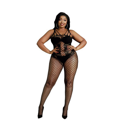 Moonlight Lace and Fishnet Bodystocking Black Plus Size foto