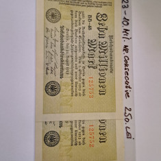 2 Bancnote de colectie 10 mil. anul 1923, numere consecutive