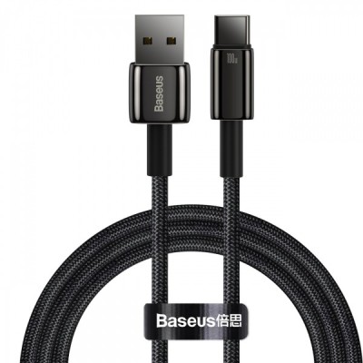 Cablu Date si Incarcare USB-A - USB-C Baseus Tungsten Gold, 100W, 1m, Negru CAWJ000001 foto