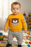 Set bluzita cu pantaloni 100% Bumbac cu Ursuletul Vesel - Galben (Marime