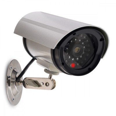 Camera de supraveghere falsa cu lumini LED si simulare cablu, Kwmobile, Argintiu, Plastic, 31072 foto