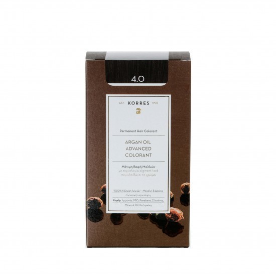 KORRES Vopsea de păr permanentă cu ulei de argan - 4.0 Șaten