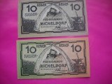 HOPCT BANCNOTA NOTGELD NR 27 - MICHELDORF - SET 2 -10 SI 10 HELLER 1920 -AUSTRIA