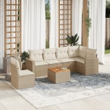 vidaXL Set canapele de grădină, 7 piese, cu perne, bej, poliratan
