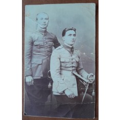 Fotografie tip carte postala, necirculata, doi militari, perioada interbelica