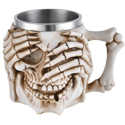 Halba de bere metalica Pufo Skull Don&amp;rsquo;t See in forma de craniu, 380 ml foto