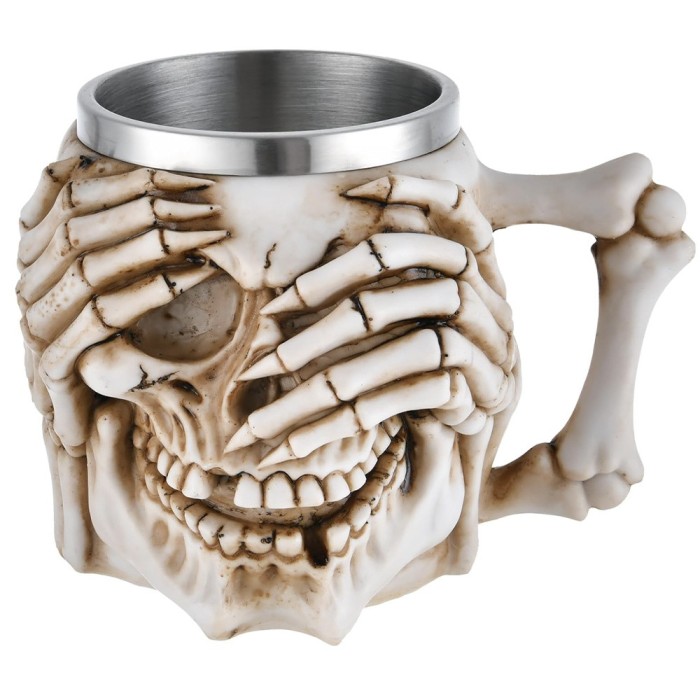 Halba de bere metalica Pufo Skull Don&rsquo;t See in forma de craniu, 380 ml