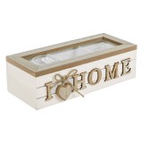 Cutie Depozitare Lemn, Model I Love Home, 3 Compartimente, Fereastră Sticlă, Dimensiuni 24x10x7cm, Oem