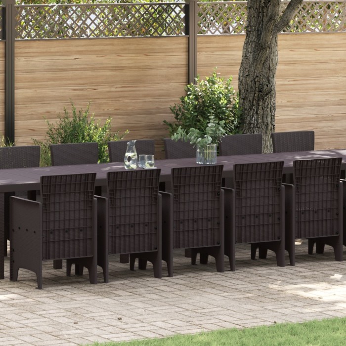vidaXL Set de masă pentru grădină 17 pcs Maro Ratan Polt
