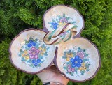 VAS VINTAGE DIN CERAMICA CU TREI COMPARTIMENTE, LUCRAT SI DECORAT MANUAL