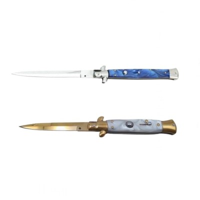 Pachet doua bricege automate, lamă stiletto, 23 cm, albastru/auriu foto