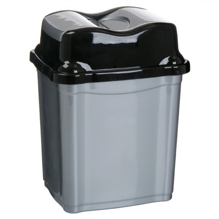 Coș de Gunoi Plastic, Model Unic, Culoare Gri și Negru, Capacitate 2L