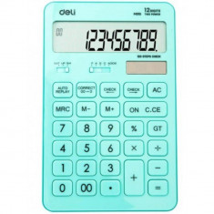 Calculator de Birou Deli 1531, 12 Digits, Bleu Pastel, Functie de Verificare si Corectie, Alimentare Dubla, Calculator Birou, Calculator Birou 12 Digi