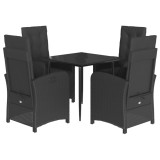 Set mobilier de gradina cu perne, 5 piese, negru, poliratan