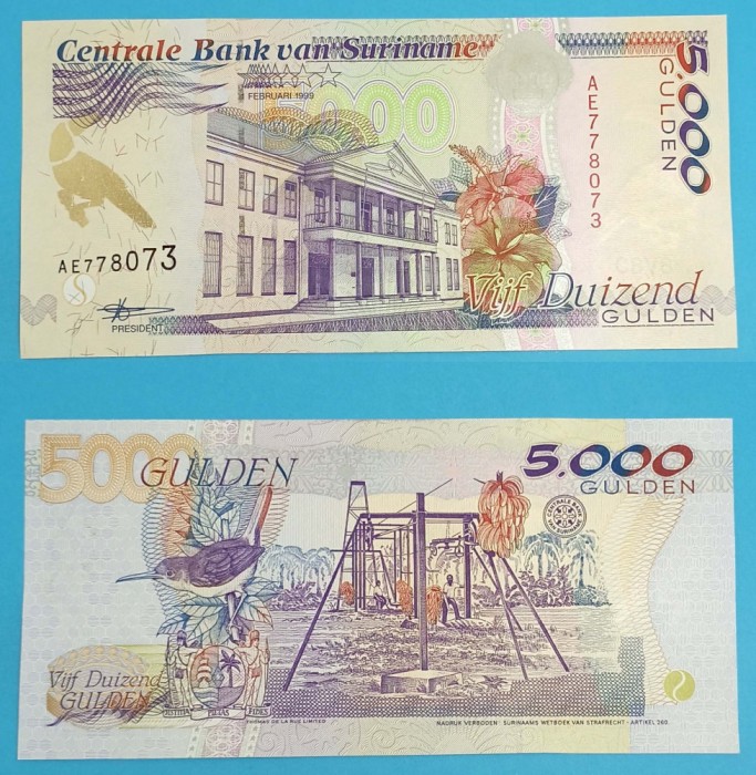 Surinam 5.000 Gulden 1999 &#039;Sistem transport&#039; UNC serie: AE778073 p143