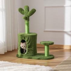 PawHut Arbore de Zgariat pentru Pisici pana la 4,5 kg in Forma de Cactus cu Mingii si Culcus, 60x35x78cm - Verde