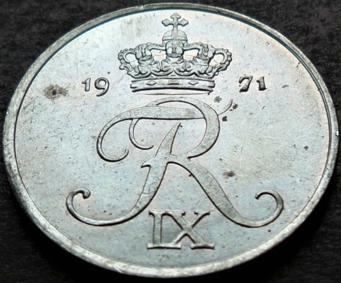 Moneda 2 ORE - DANEMARCA, anul 1971 * cod 3925 = A.UNC luciu de batere