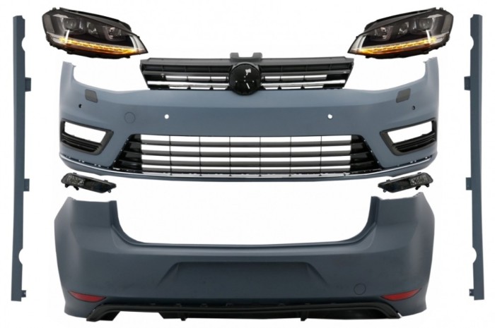 Kit Exterior Complet VW Golf VII 7 (2012-2017) cu Faruri 3D LED DRL Dinamic R-Line Look Performance AutoTuning