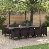 Set mese grădină vidaXL 11 piese maro din poliratan, Masă grădină vidaXL maro 150x100x73 cm din poliratan, Scaune grădină vidaXL 2 buc maro din polira