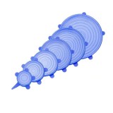 Set 6 Capace Silicon Flexibile Albastre Vase Recipiente Etanșe Alimente Proaspete Antimiros Diverse Dimensiuni 6.5-21cm