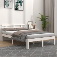 vidaXL Cadru de pat, alb, 140x200 cm, lemn masiv de pin 814755