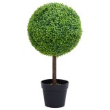 Planta artificiala cimisir cu ghiveci, verde, 50cm, forma minge 336509
