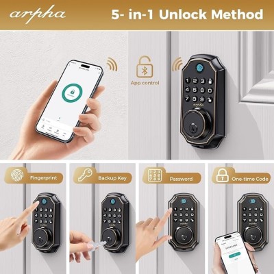 Incuietoare inteligenta Arpha D280, Amprenta, Aplicatie smart, PIN, Wifi, Bluetooth, Cheie, Tuya foto