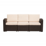 Cumpara ieftin Outsunny Canapea de Exterior 3 Locuri, PE Rattan, cu Perne Confortabile, Maro, 199x71x75cm | Aosom Romania