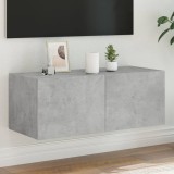 Cumpara ieftin Comodă TV de perete cu lumini LED, gri beton, 80x35x31 cm