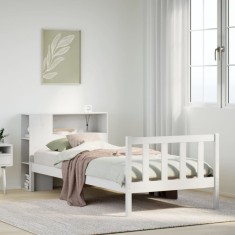 vidaXL Pat cu bibliotecă fără saltea, alb, 100x200 cm, lemn masiv pin 3321683